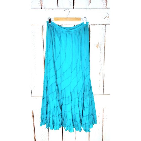 Vintage blue sheer rayon tiered ruffle maxi skirt - Picture 3 of 4